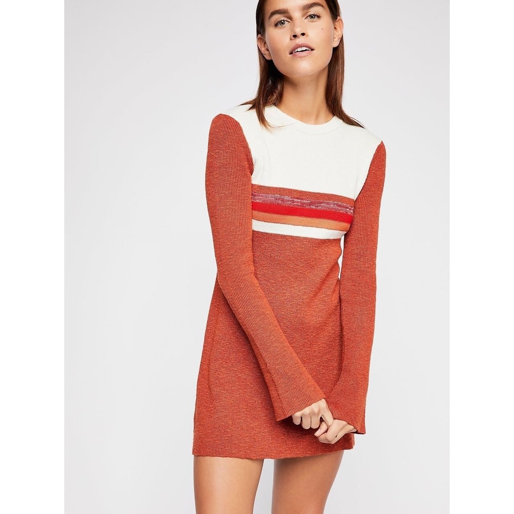 Free People Womens‎ Colorblock Sweater Dress Red Orange Size Medium NEW